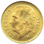 moneda de oro 5 pesos hidalgo